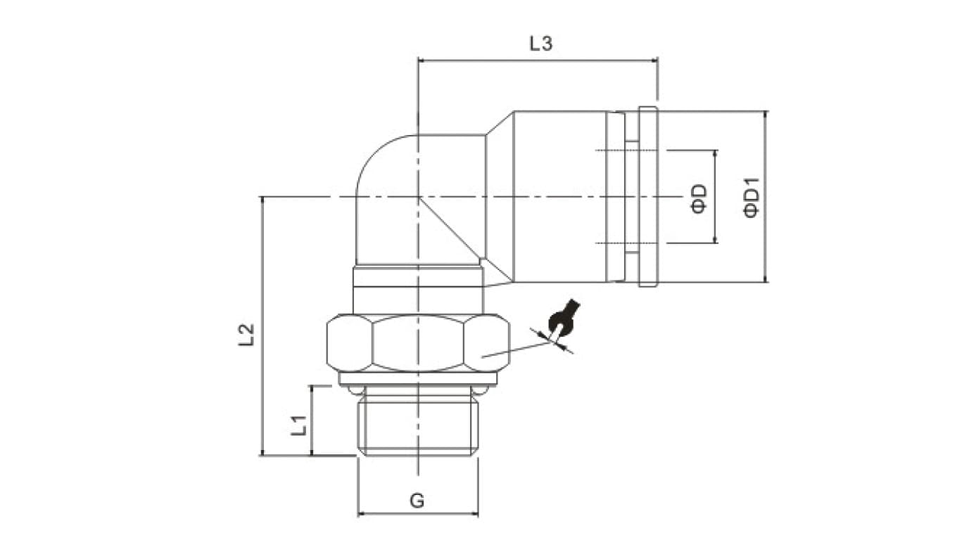 Złączka wtykowa kątowa niska z tworzywa sztucznego do węża 6, G3/8z, 125N.038-6
