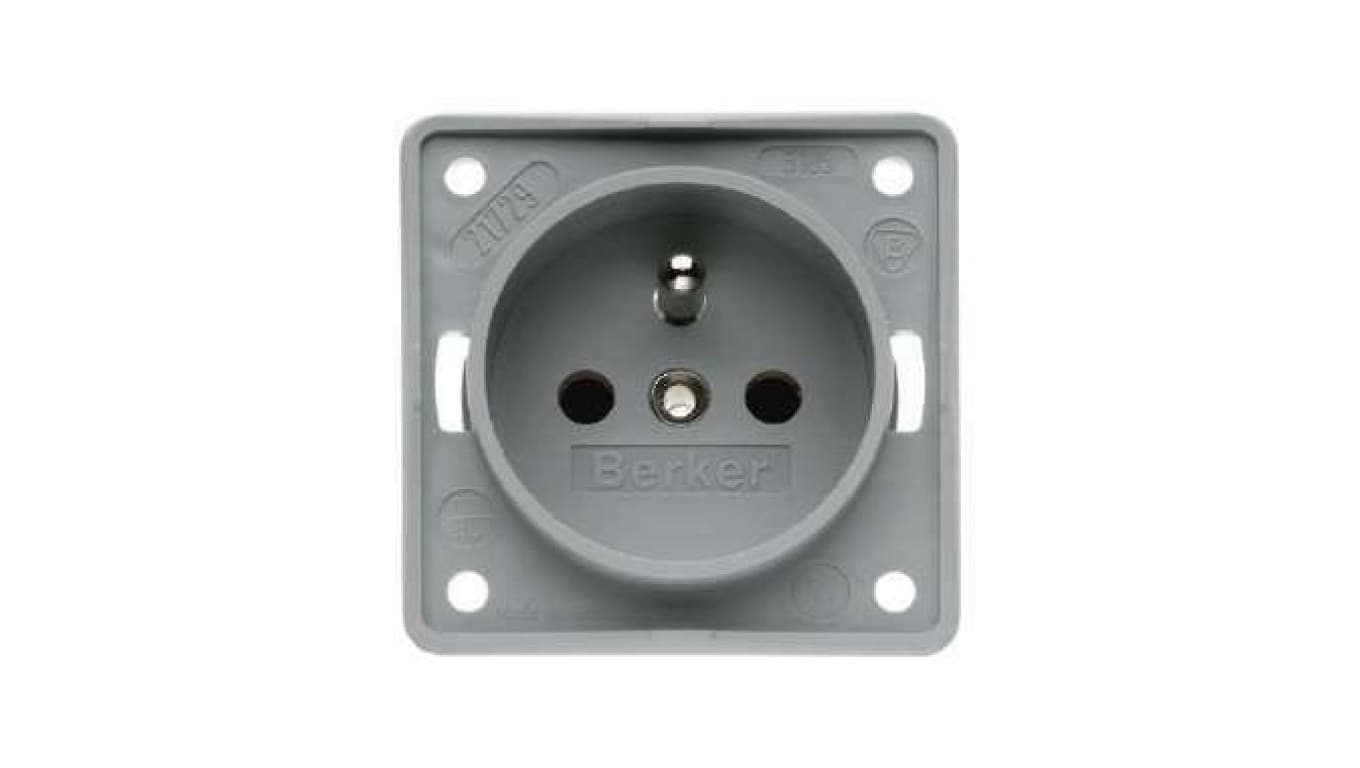 Hager Polo Integro Flow Gniazdo pojedyncze z/u 16A 250V z przesłonami styków szary 0961952506 0961952506