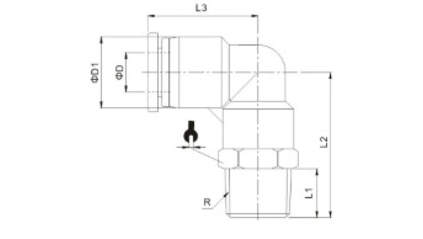 Złączka wtykowa kątowa z tworzywa sztucznego do węża 10, gwint zewnętrzny stożkowy R3/8z, 126.038-10