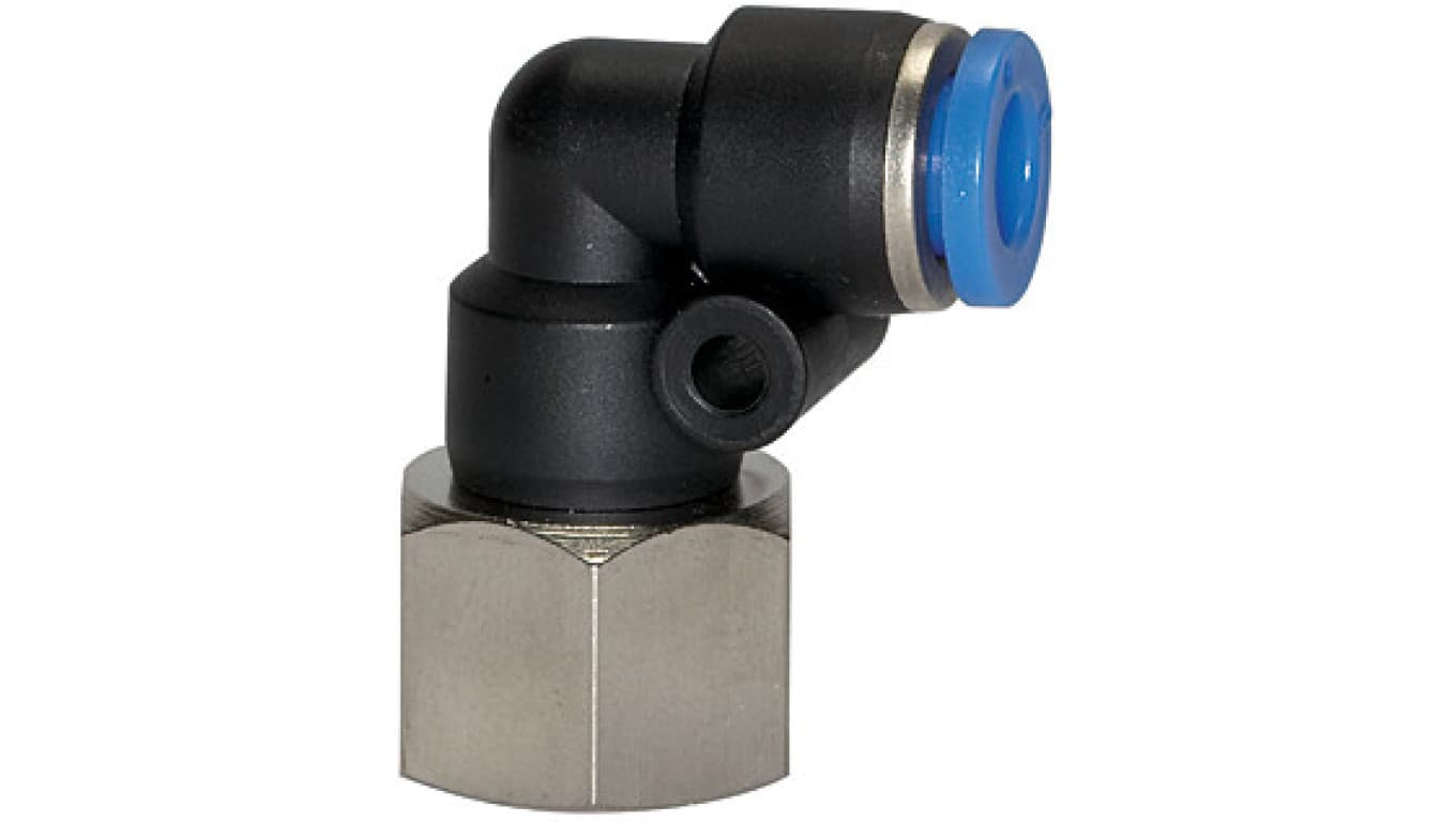 Złączka wtykowa kątowa z tworzywa sztucznego do węża 6, gwint metryczny wewnętrzny M5, 168.005-6