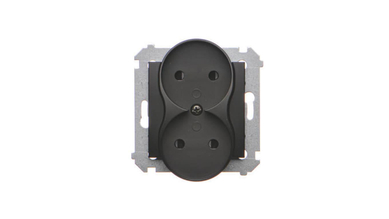Kontakt Simon Simon 54 Gniazdo wtyczkowe b/u z przesł. podwójne (moduł) 16A 250V zaciski śrub. czarny mat do ramek S54 PREMIUM DG2MZ.01/49 DG2MZ.01/49