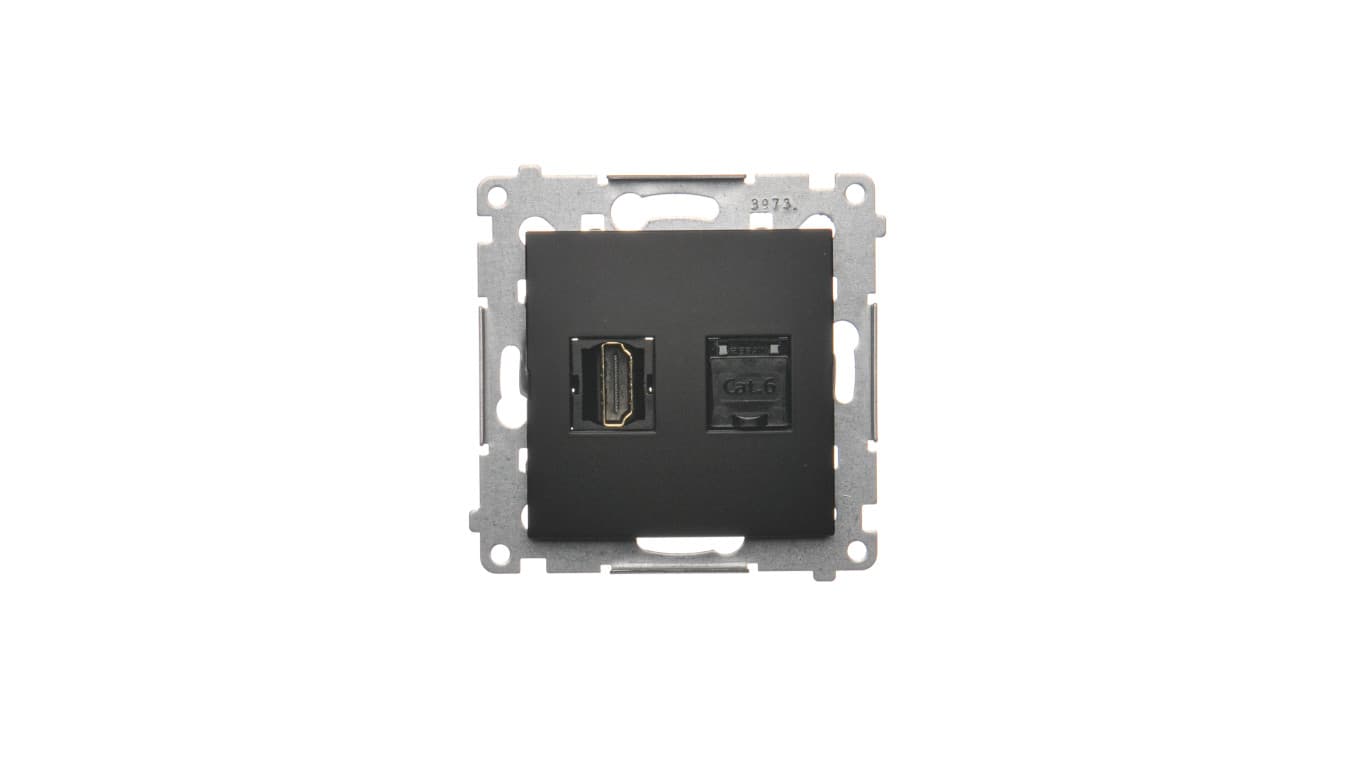 Kontakt Simon Simon 54 Gniazdo HDMI + RJ45 kat.6. (moduł) czarny mat DGHRJ45.01/49 DGHRJ45.01/49