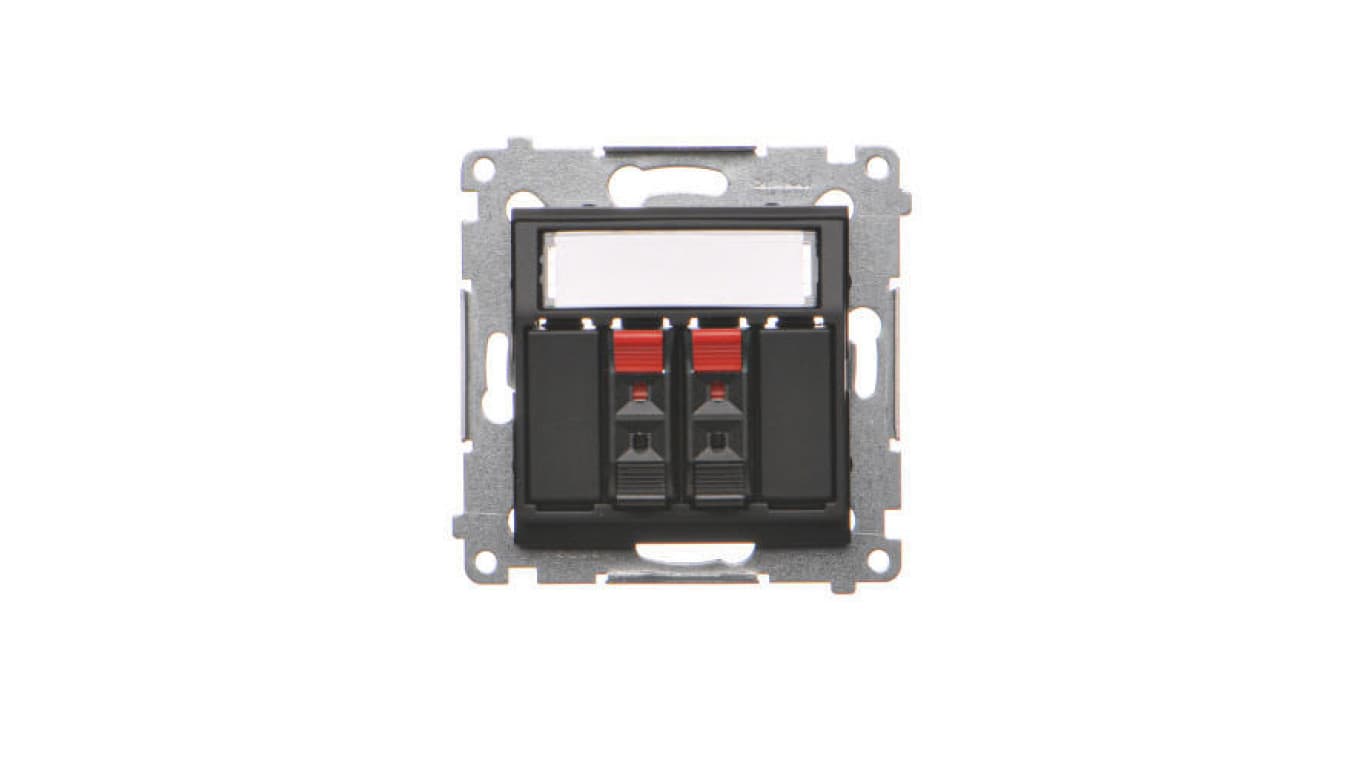 Kontakt Simon Simon 54 Gniazdo głośnikowe 2-kr. z polem opisowym (moduł) przekrój przewodów dla wejścia i wyjścia 25mm2 czarny mat DGL32.01/49 DGL32.01/49