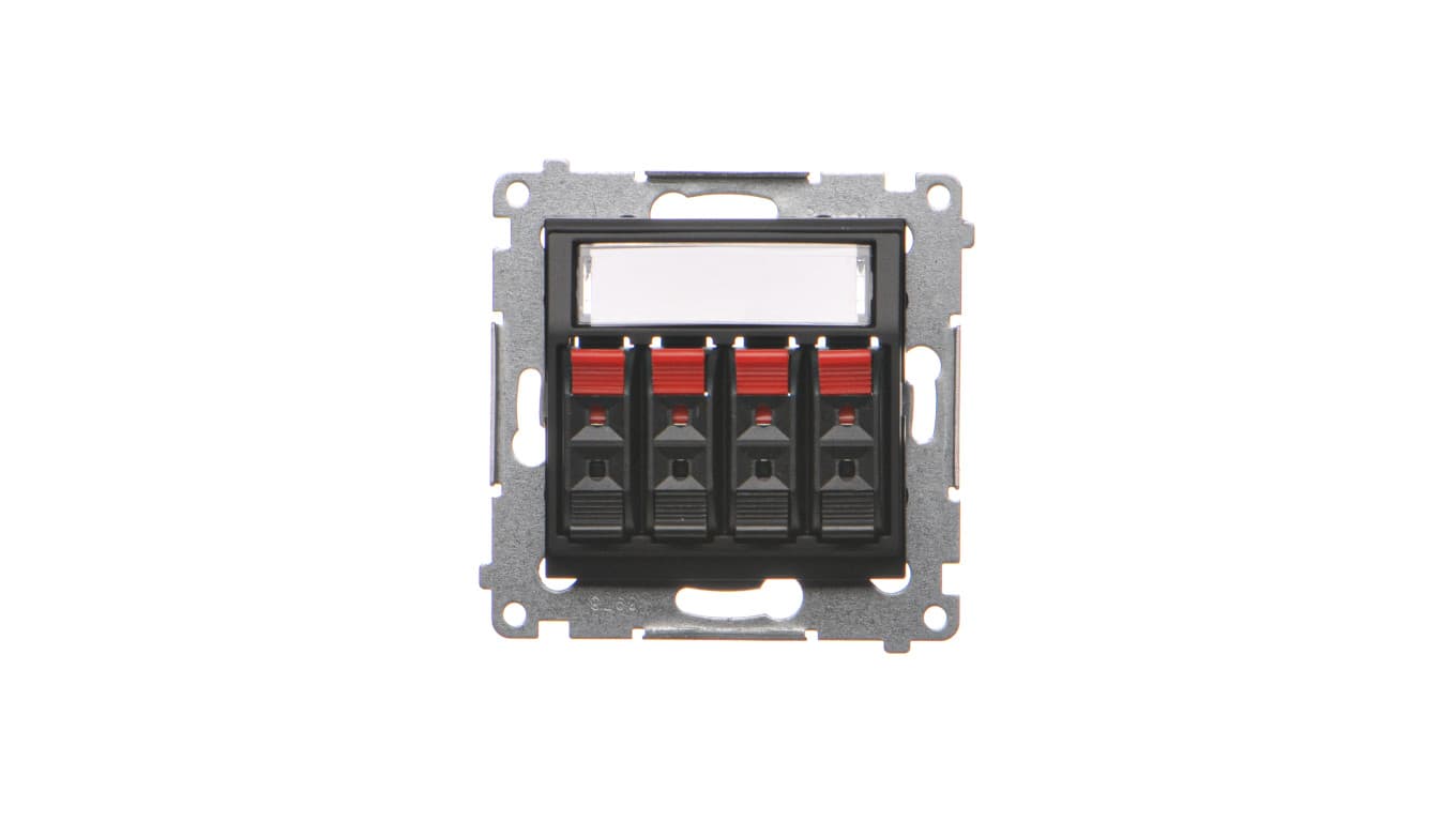 Kontakt Simon Simon 54 Gniazdo głośnikowe 4-kr. z polem opisowym (moduł) przekrój przewodów dla wejścia i wyjścia 25mm2 czarny mat DGL34.01/49 DGL34.01/49