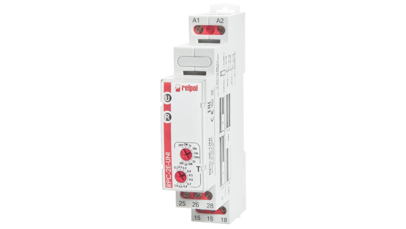 Relpol Przekaźnik czasowy 2P 1sek-10dni 12-240V AC/DC 50/60 Hz opóźnione załączenie RPC-2E-UNI 863196 863196