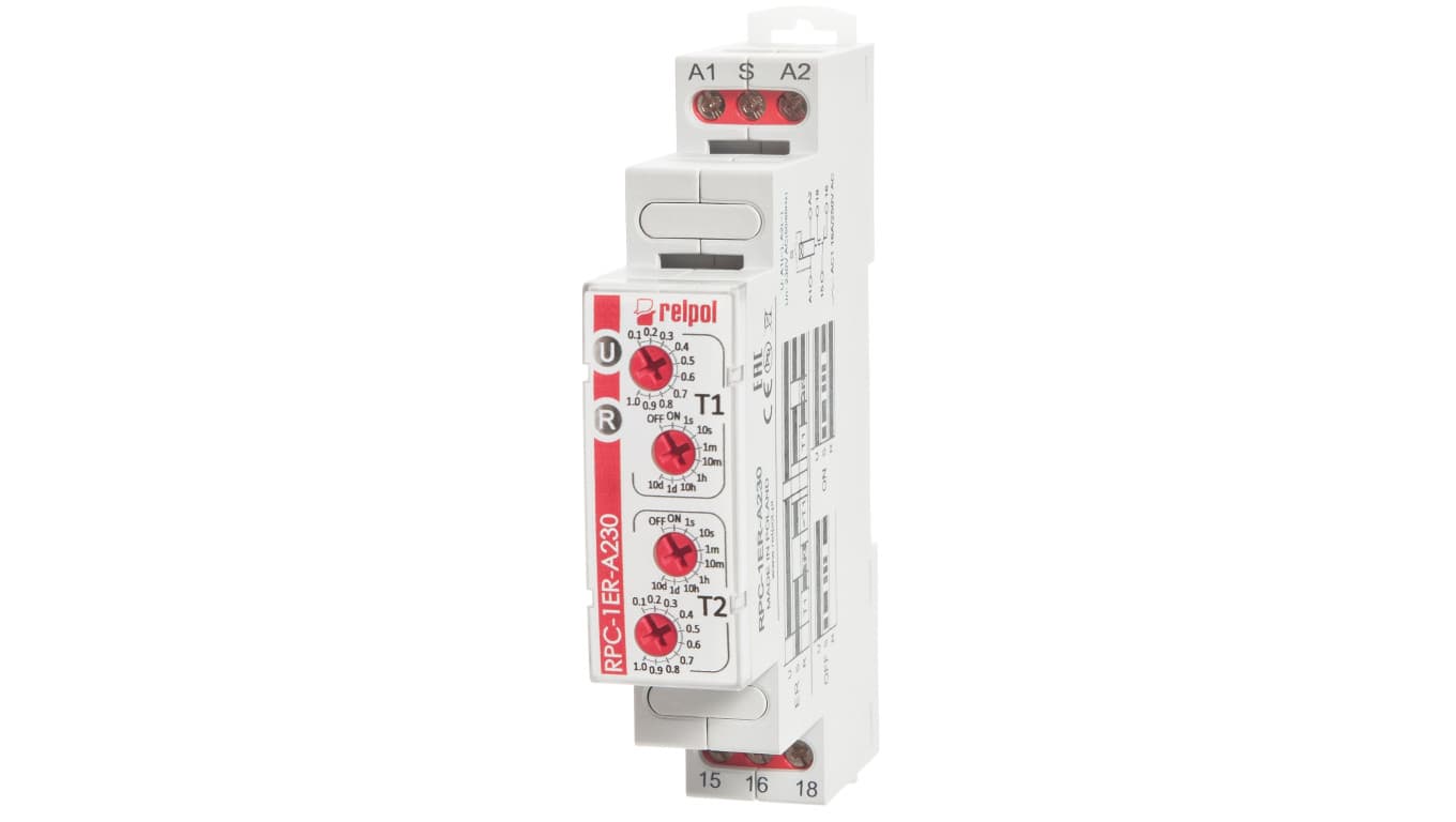 Relpol Przekaźnik czasowy 1P 1sek-10dni 230V AC 50/60 Hz opóźnione załączenie i wyłączenie RPC-1ER-A230 863203 863203