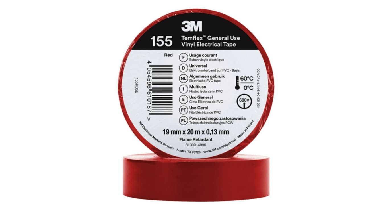 Taśma izolacyjna 19mm x 20m PCW Temflex 155 czerwona 7100184741