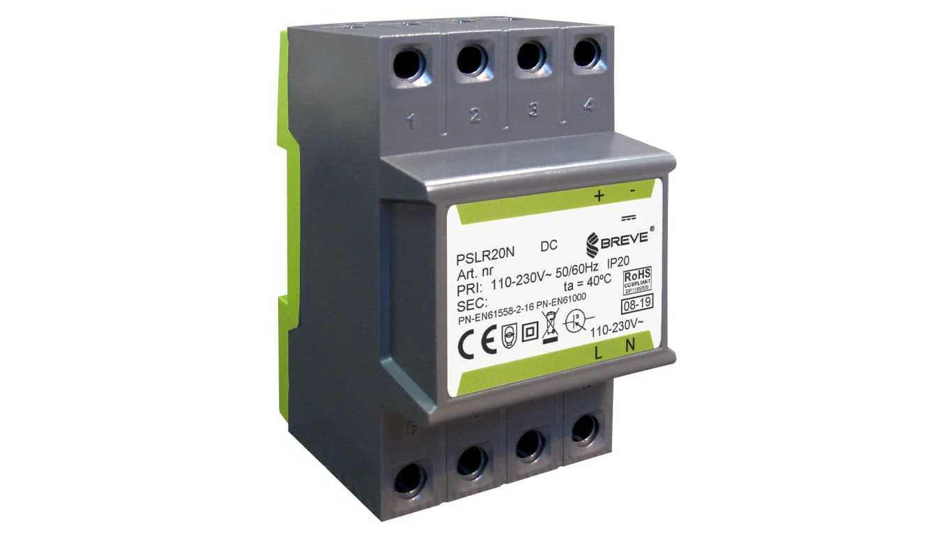 Breve Zasilacz impulsowy PSLR 20 230VAC/12VDC 1,6A /na szynę TH/ 18912-9991 18912-9991