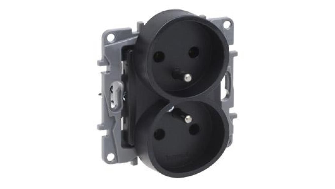 Legrand Niloe Selection Gniazdo 2 x 2p+z do ramek wielokrotnych (bez przesłony, zaciski śrubowe) antracyt 762235 762235