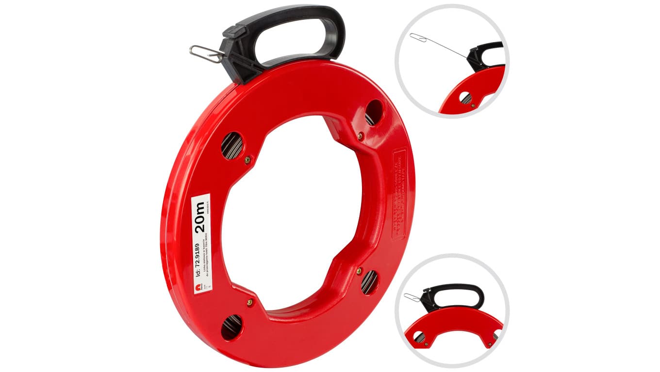 Linka stalowa do przeciągania kabli 1,3x3mm 20m czerwona kaseta NEKU