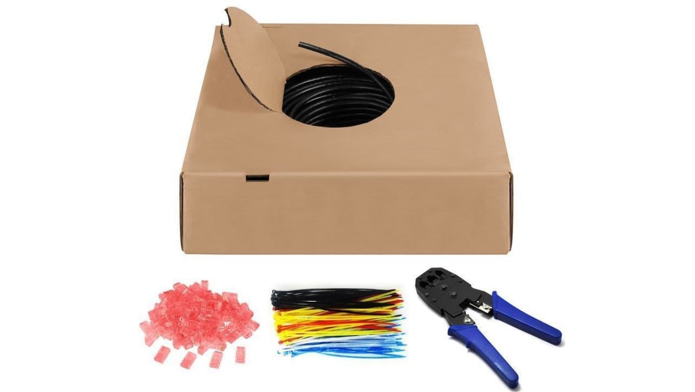 Zestaw Kabel teleinformatyczny zewnętrzny U/UTP kat.6 4x2xAWG24 /+ szczypce,opaski, wtyki RJ/ /100m/ 55440