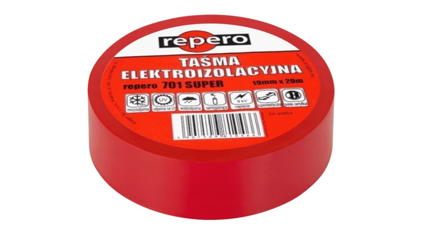 Taśma izolacyjna 19mm/20m Repero701 Super czerwona