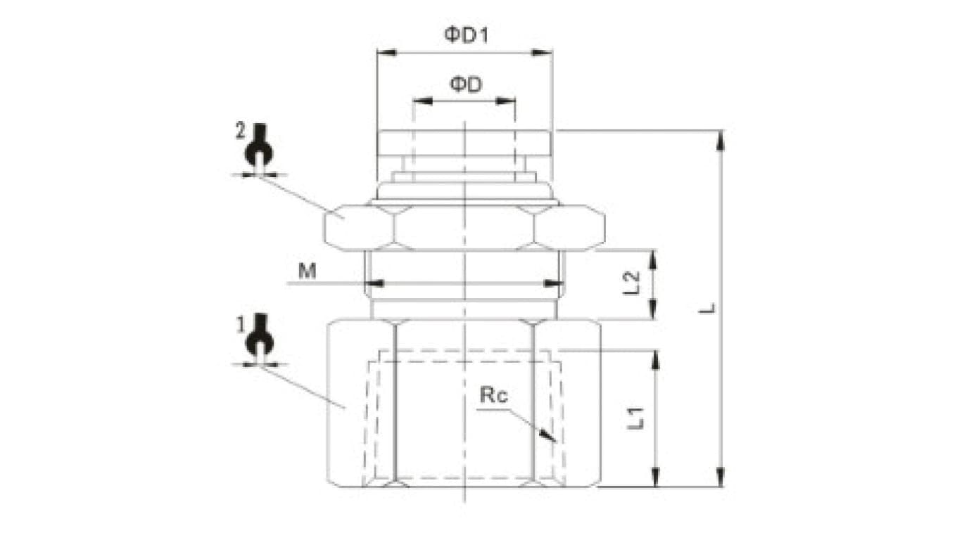 Złączka prosta grodziowa z mosiądzu niklowanego do węża 12,gwint wewnętrzny stożkowy Rc1/4, 151.014-12