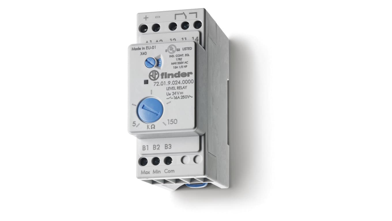 Przekaźnik kontroli poziomu cieczy, funkcja opróżniania/napełnienia zbiornika, czułość nastawna 240V AC 72.01.8.240.0002