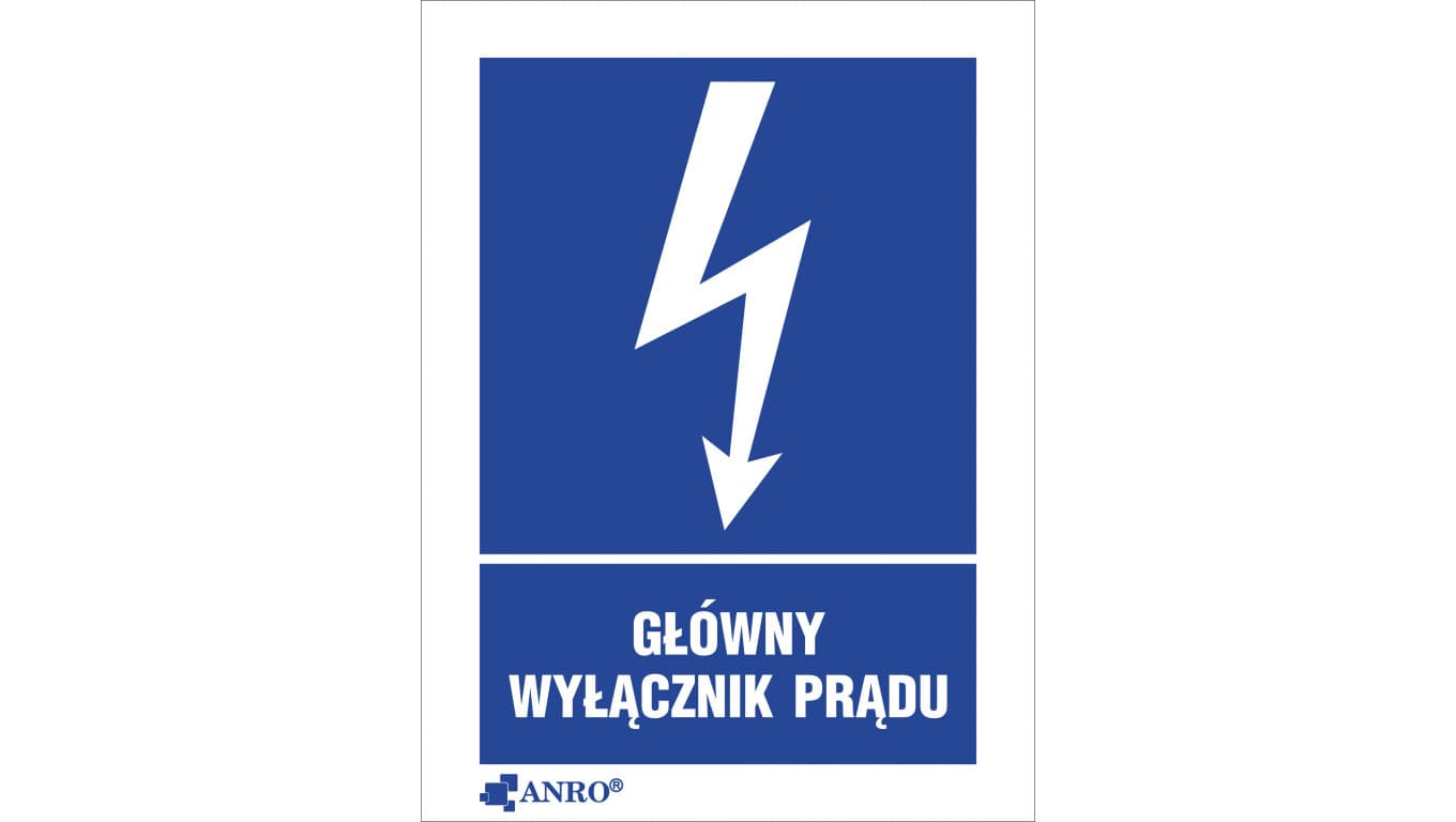 Samoprzylepna tabliczka ostrzegawcza /GŁÓWNY WYŁĄCZNIK PRĄDU 52X74/ 20EIA/Q1/F