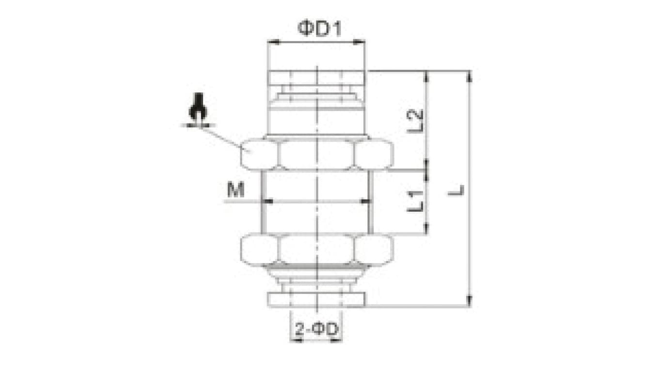 Złączka wtykowa grodziowa z mosiądzu niklowanego do węża 10, gwint nakrętki M20x1, 149.010