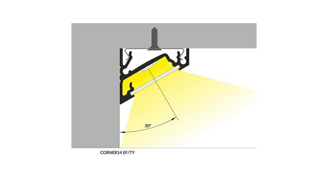 Profil aluminiowy led Corner14 kąt 30/60 stopni biały lakierowany kątowy narożny do taśmy led 12mm rgbw TOPMET LUX06240 /2m/
