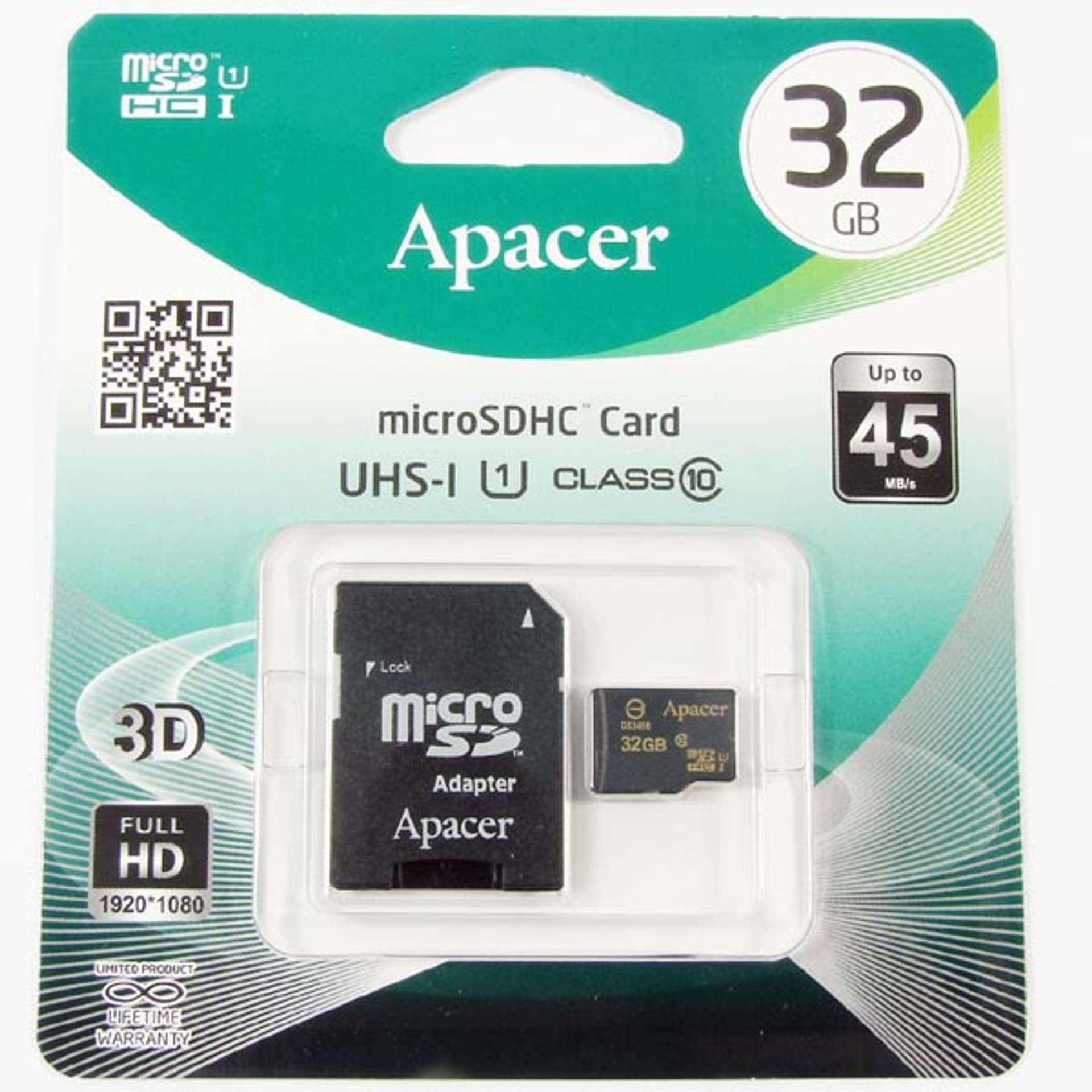 Apacer Karta pamięci Secure Digital Card U1, 32GB, micro SDHC, AP32GMCSH10U1-R, UHS-I U1 (Class 10), z adapterm