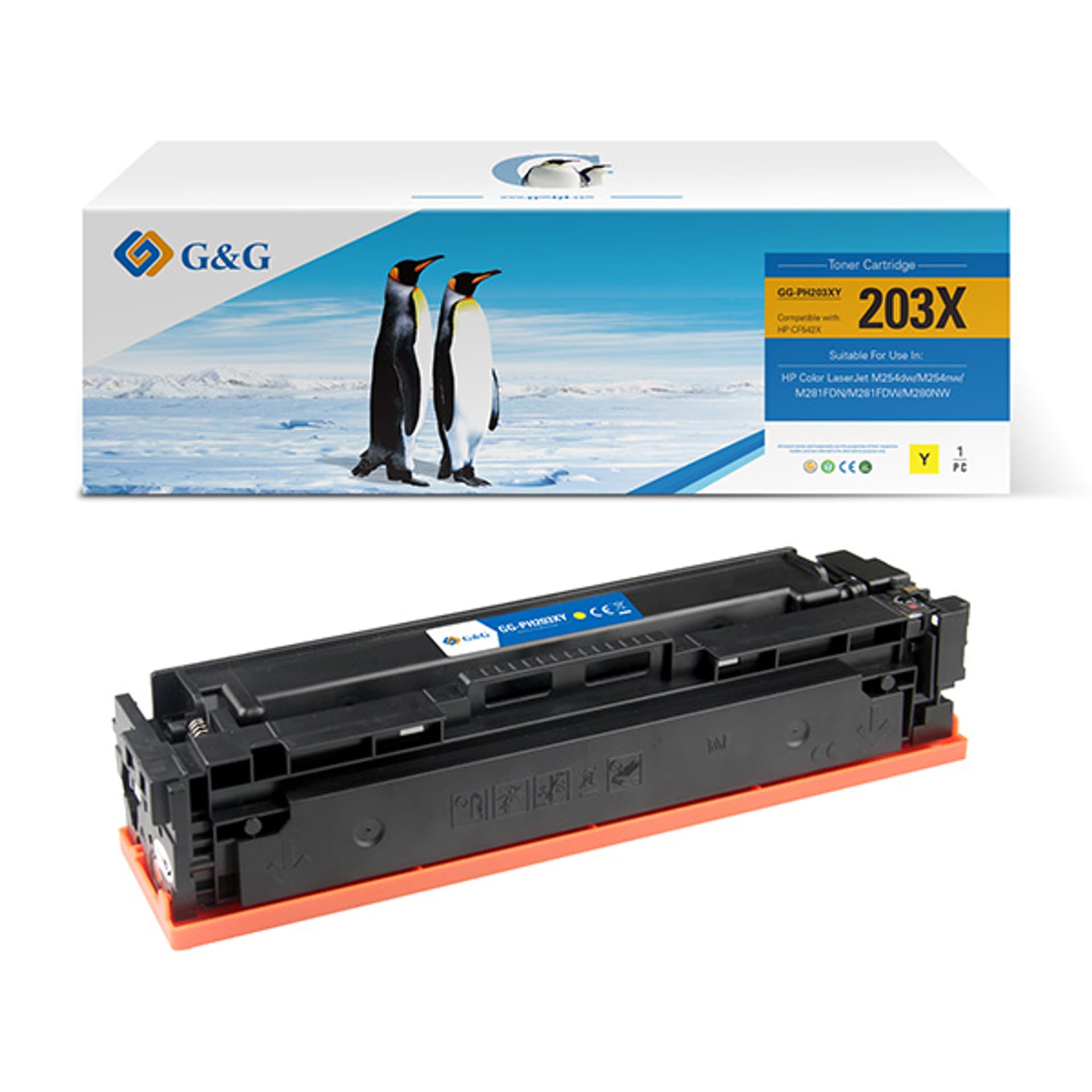 G&G kompatybilny toner z CF542X, yellow, 2500s, NT-PH203XY, HP 203X, high capacity, dla HP Color LaserJet Pro M254dw, nw, M280nw,