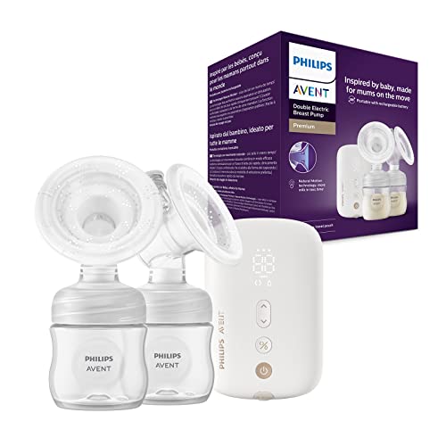 Philips Avent Double Electric Breast Pump - Portable Breast Pump with 5 Milks Bags for Breast Milk Storage, 2 Baby Bottles, BPA Free (Model SCF398/31 -Double)