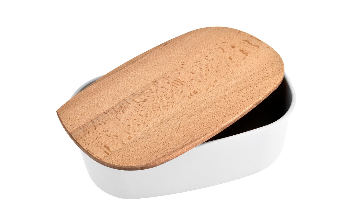 Pojemnik Na Pieczywo Z Drewnianą Pokrywą Biały