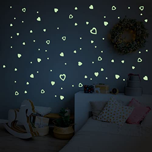 Naklejka z fosforyzacją - Świecąca naklejka do 5 godzin z rzędu - Dekoracja pokoju dziecięcego i dla dzieci - Fluo klej ścienny 80 serc