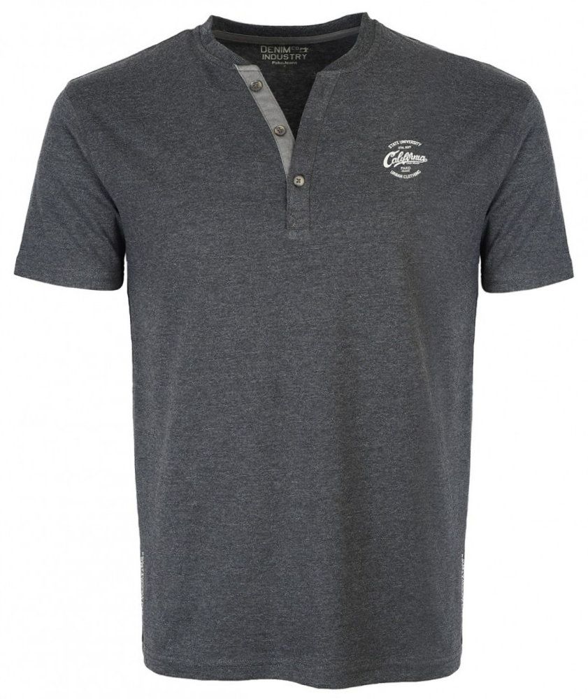 T-shirt Bawełniany Szary z Guzikami, z Krótkim Rękawem, Męski z Nadrukiem, U-neck -PAKO JEANS - Pako Jeans