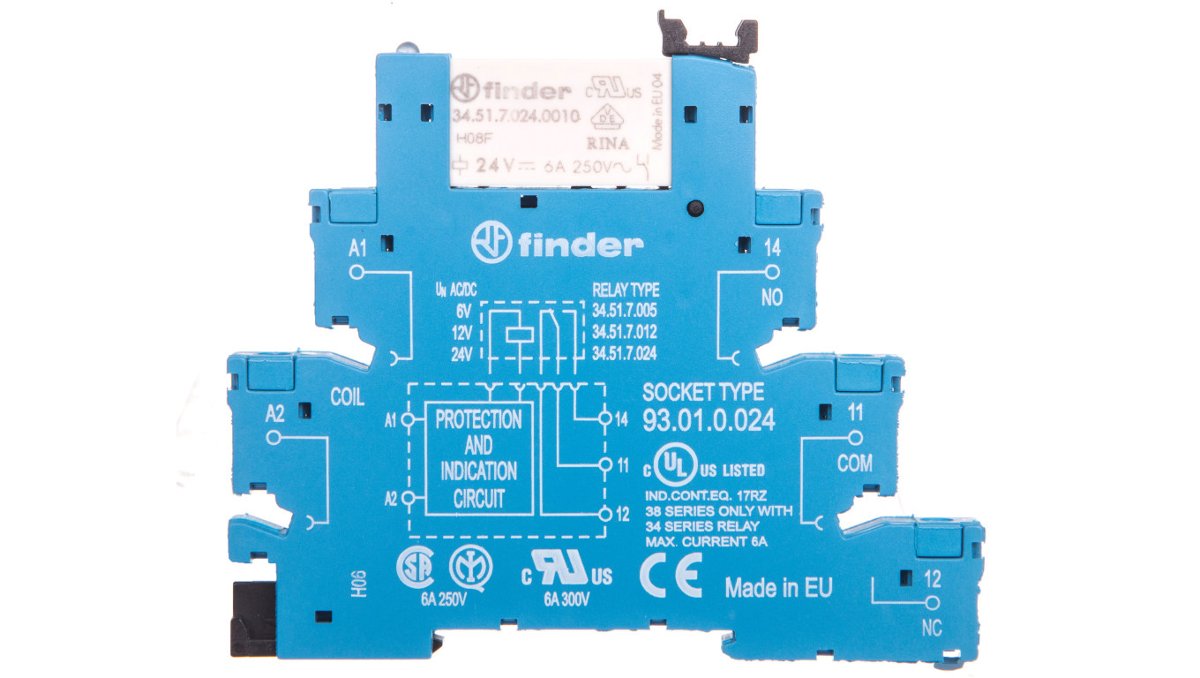 Finder Przekaźnikowy moduł sprzęgający 6,2mm, 1CO 6A 24VAC/DC 38.51.0.024.0060