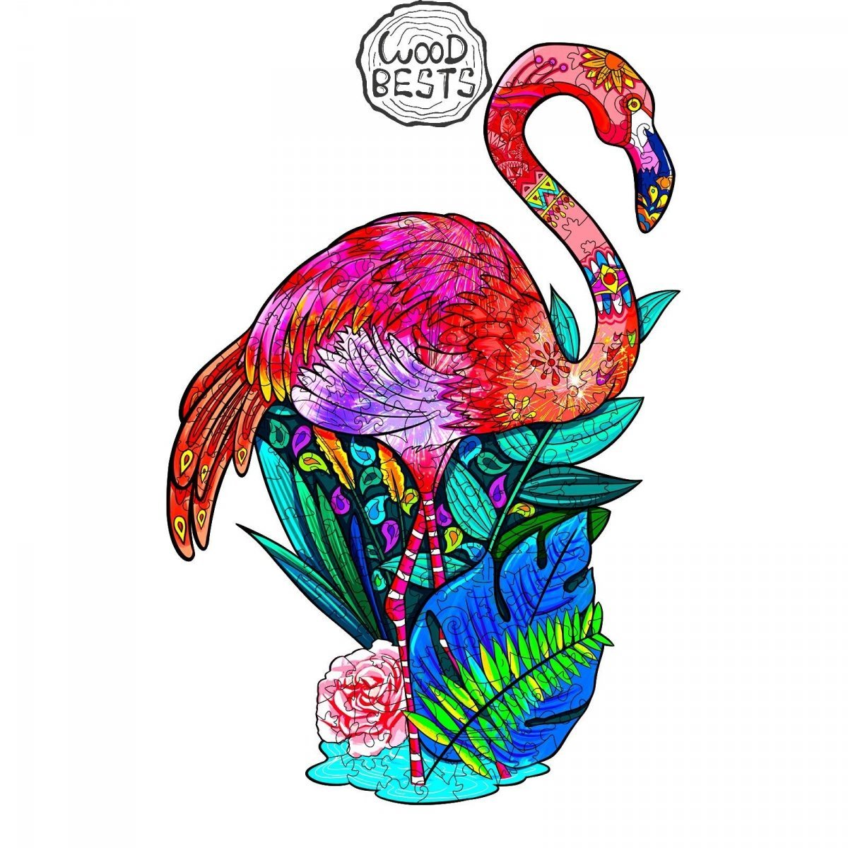 Drewniane Puzzle Różowy Flaming A4