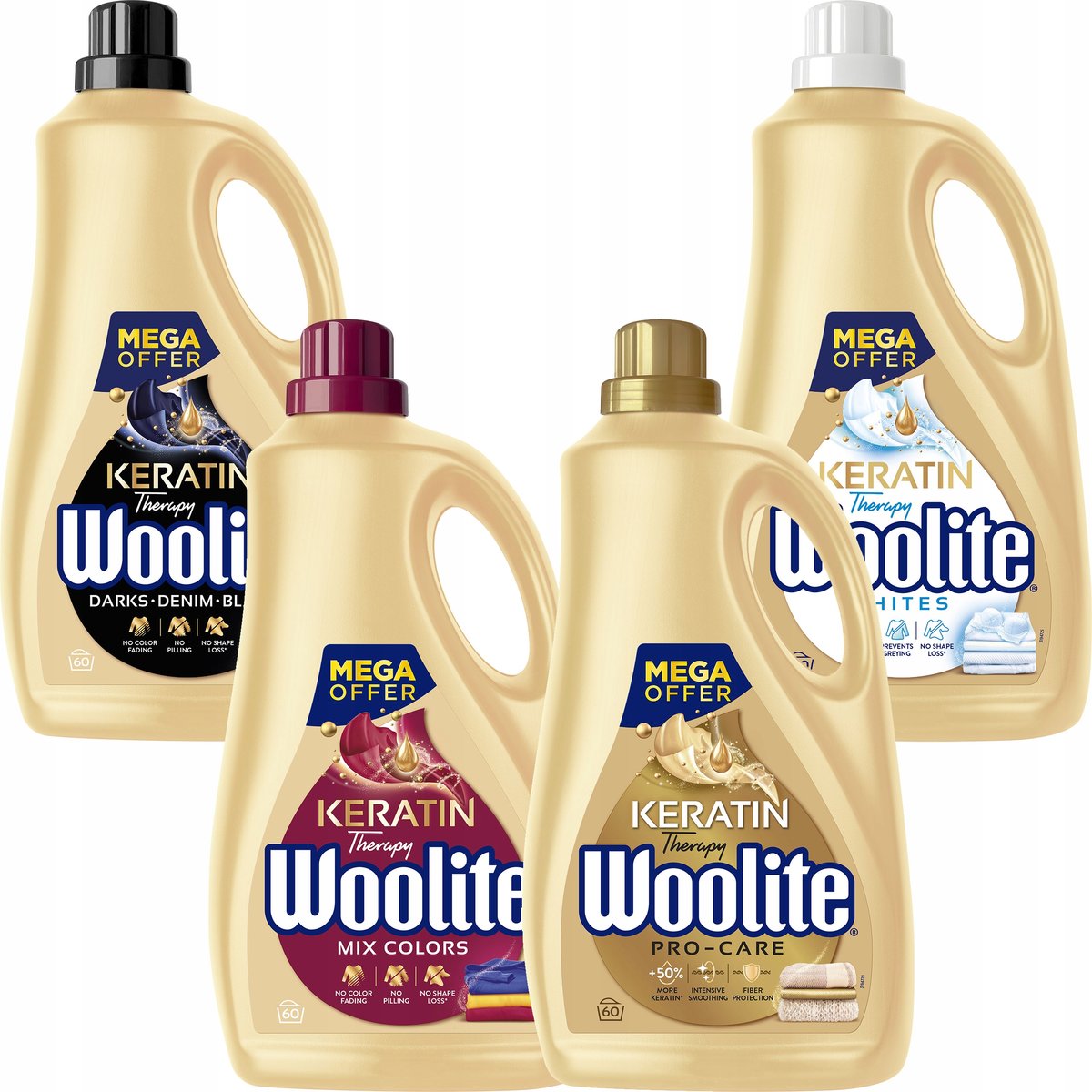 Woolite Zestaw XL płynów do prania z keratyną 4 x 3,6L = 14.4L