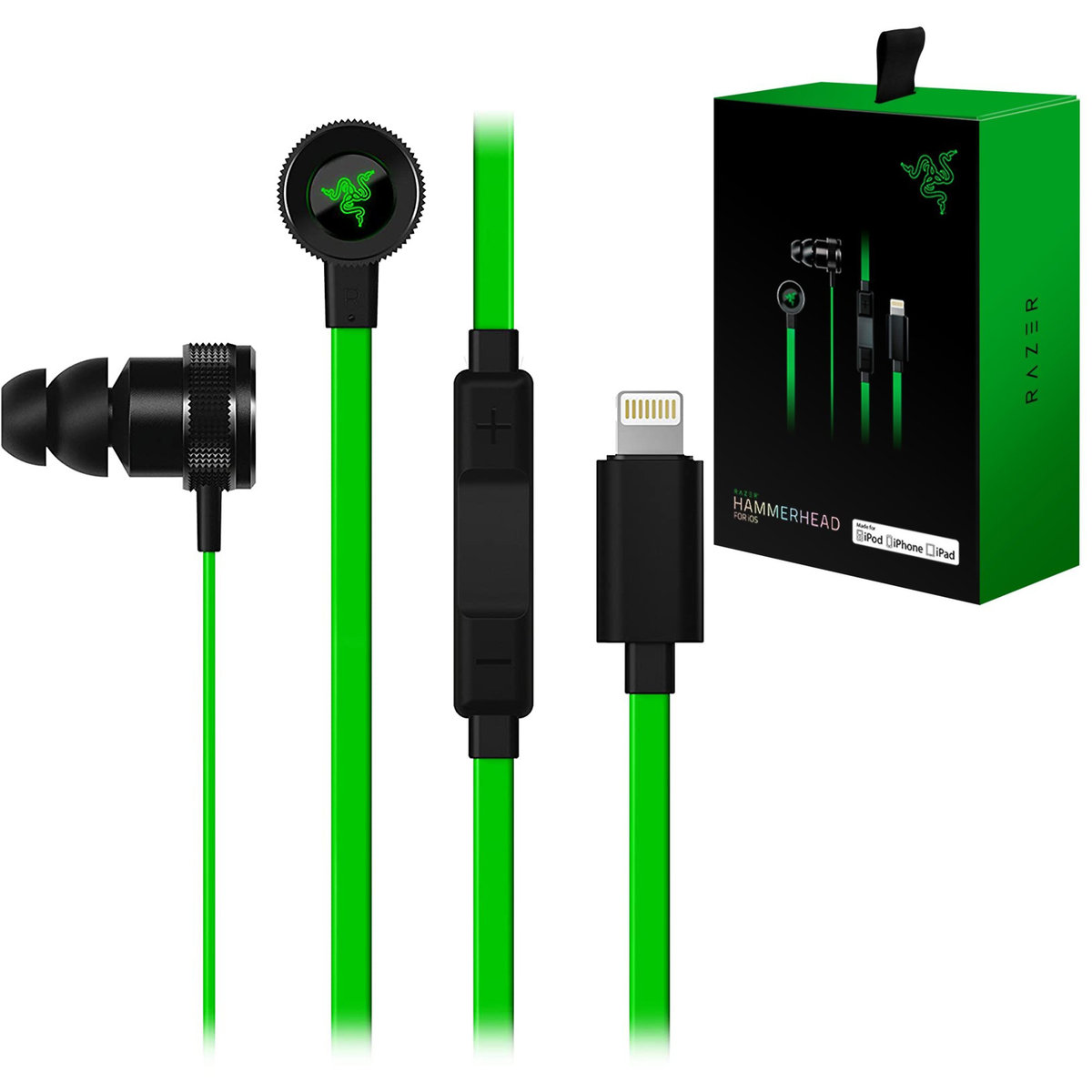 SŁUCHAWKI DOKANAŁOWE PRZEWODOWE LIGHTNING DO IPHONA RAZER HAMMERHEAD FOR IOS