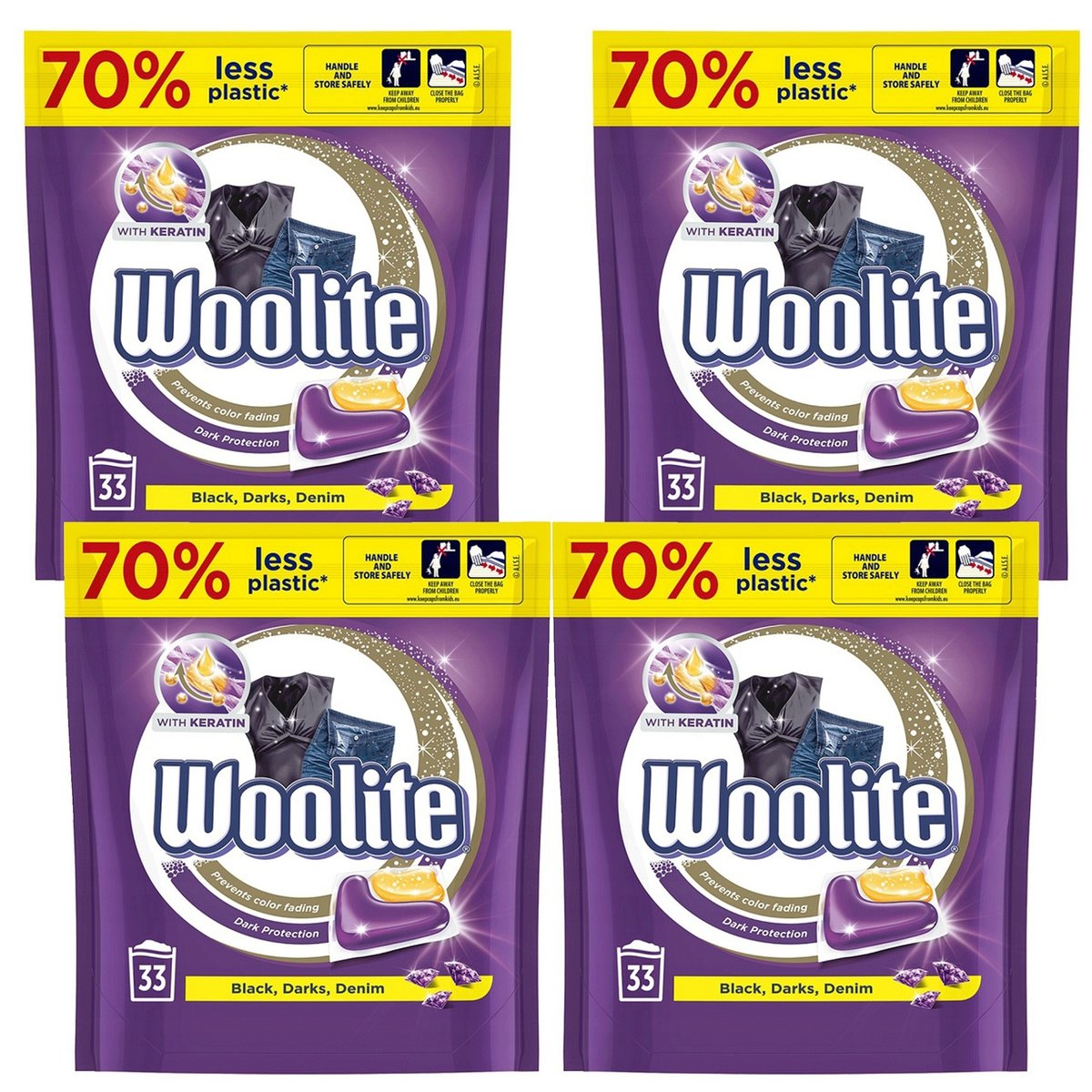 Zestaw Woolite Dark z keratyną Kapsułki do Prania Czerń, ciemne kolory i jeans 132szt