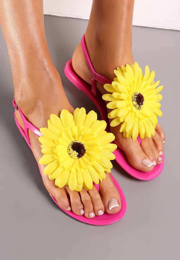 Różowe Sandały Japonki z Kwiatem Tristiva