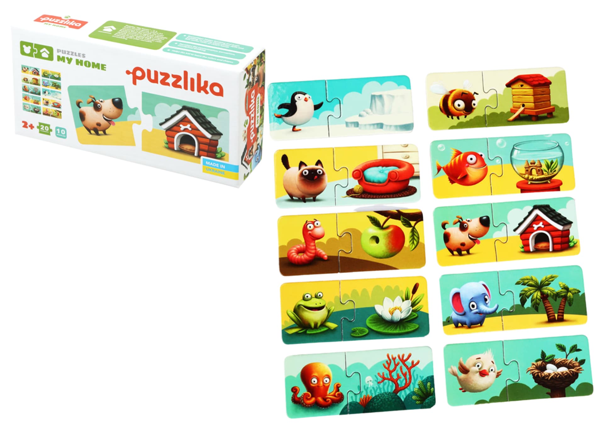 PUZZLE ZESTAW ZWIERZĄTKA DOMKI UKŁADANKI WZORY PAR