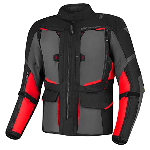 SHIMA HERO 2.0 kurtka motocyklowa dla mężczyzn, całoroczna przygoda, Cordura, męska kurtka turystyczna z wodoodporną membraną grzewczą warstwą CE, ochraniacze z regulacją szerokości (czerwona, S)