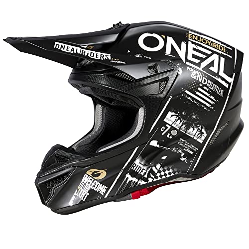 O'NEAL | Kask Motocross | MX Enduro | 2 powłoki zewnętrzne & 2 EPS dla większego bezpieczeństwa, powłoka ABS, ECE 22.06 | 5SRS Polyacrylite Helmet ATTACK V.23 | Dorosły | Czarny Biały | XXL (63/64 cm)