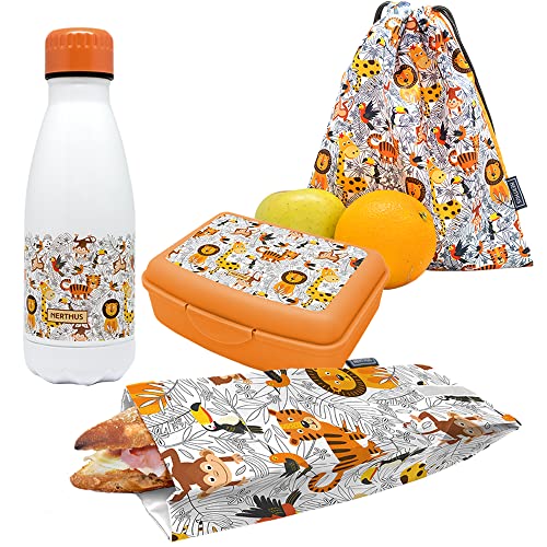 NERTHUS FIH 1015 SET Butelka Podwójna Ściana Stal nierdzewna + Lunchbox + Torba Przekąska + Plecak Lwy