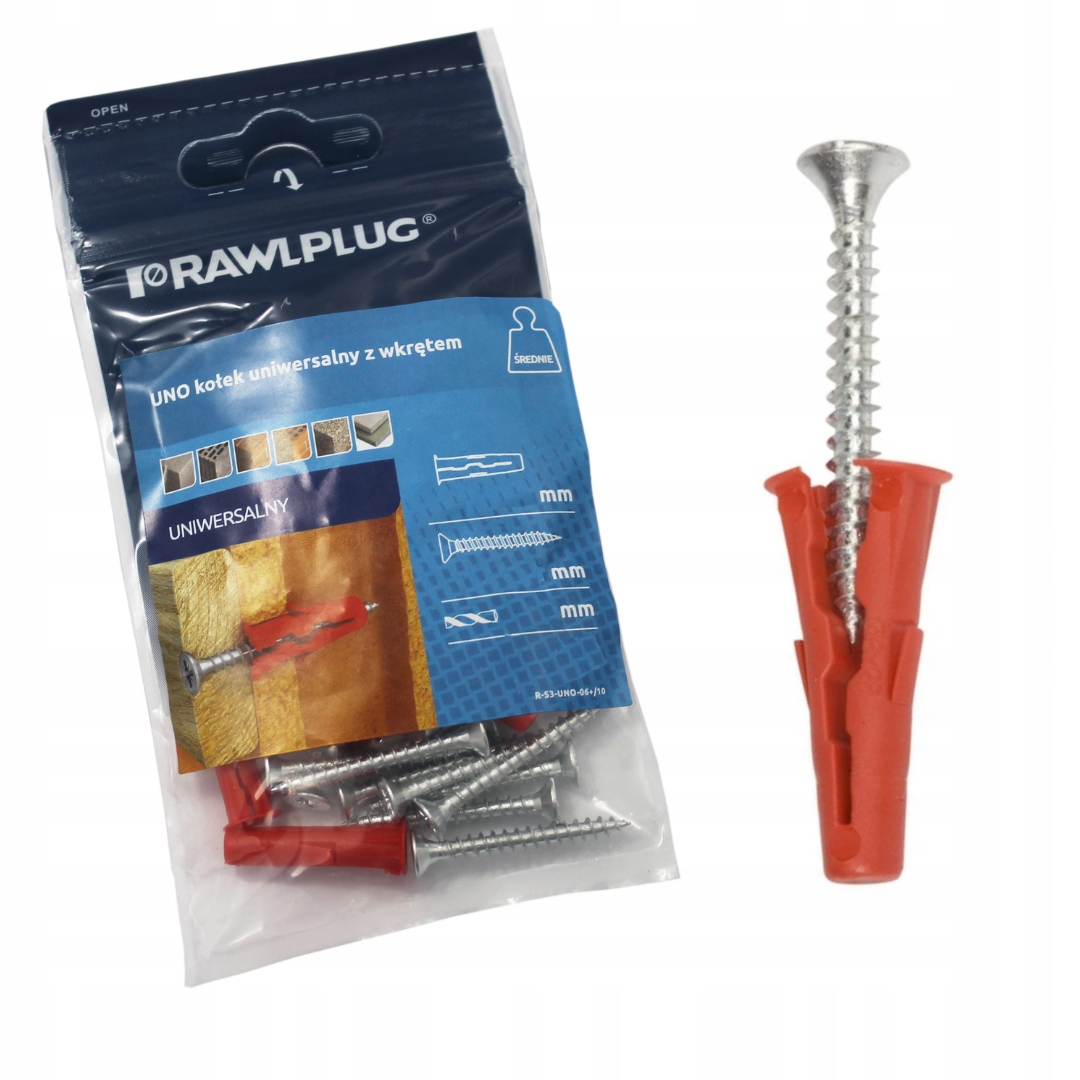 Kołek uniwersalny UNO 6 x 28mm z wkrętem (blister=10szt)