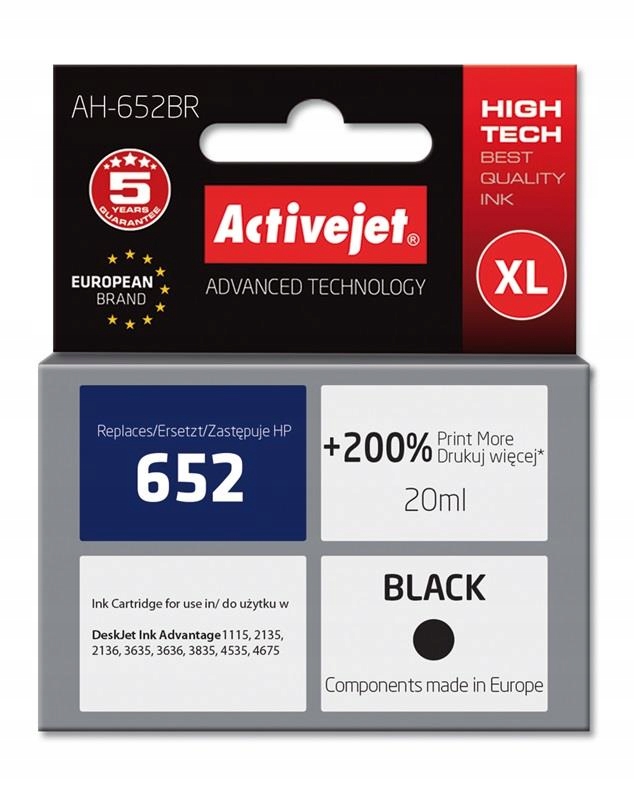 ActiveJet Tusz AH-652BS (zamiennik HP 652 F6V25AE; Premium; 20 ml; czarny)