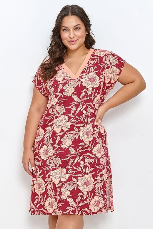 Damska koszulka nocna Blossom PLUS SIZE czerwona  3XL