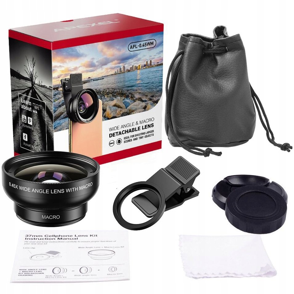 Apexel Uniwersalny obiektyw / soczewka z klipsem 2w1 na aparat smartfona / tabletu