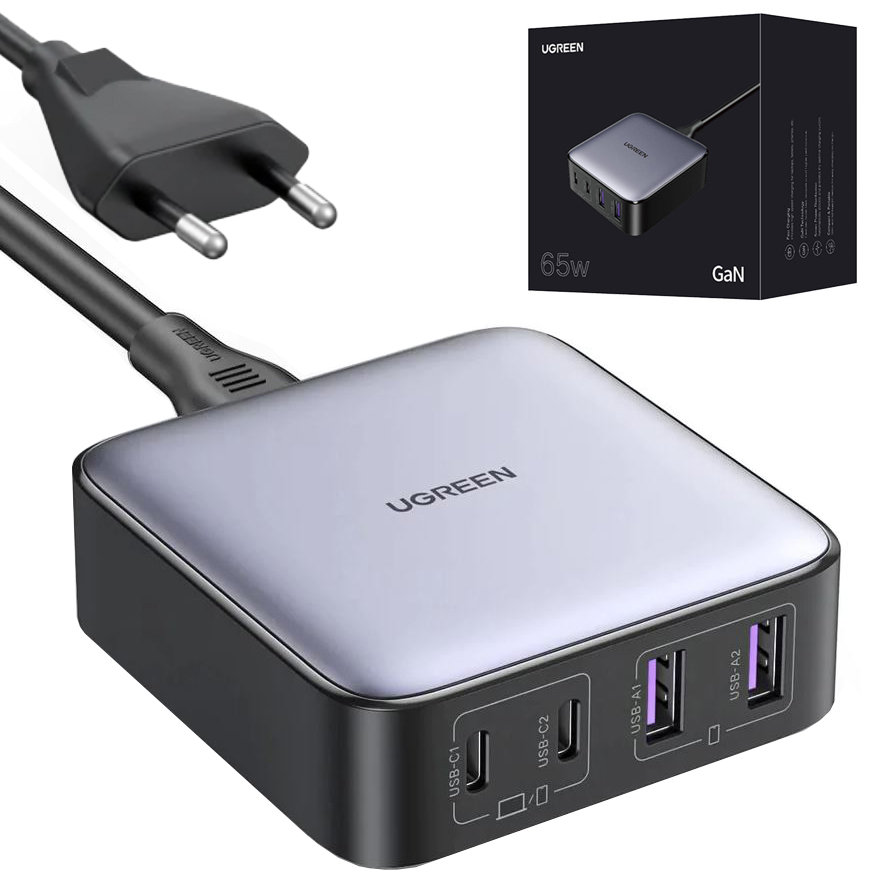 Ładowarka sieciowa UGREEN CD327 Nexode, 2x USB-C, 2x USB-A, GaN, 65W (szary)