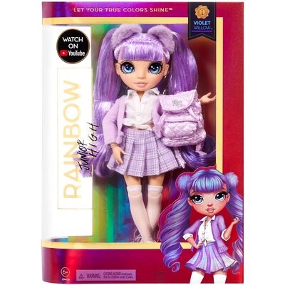 Rainbow High Rainbow High Jr High - VIOLET WILLOW - 23 cm fioletowa lalka modowa ze strojem i akcesoriami - Zawiera plecak z tkaniny z funkcją otwierania i zamykania - Świetny prezent dla dzieci w wieku od 6 lat 580027