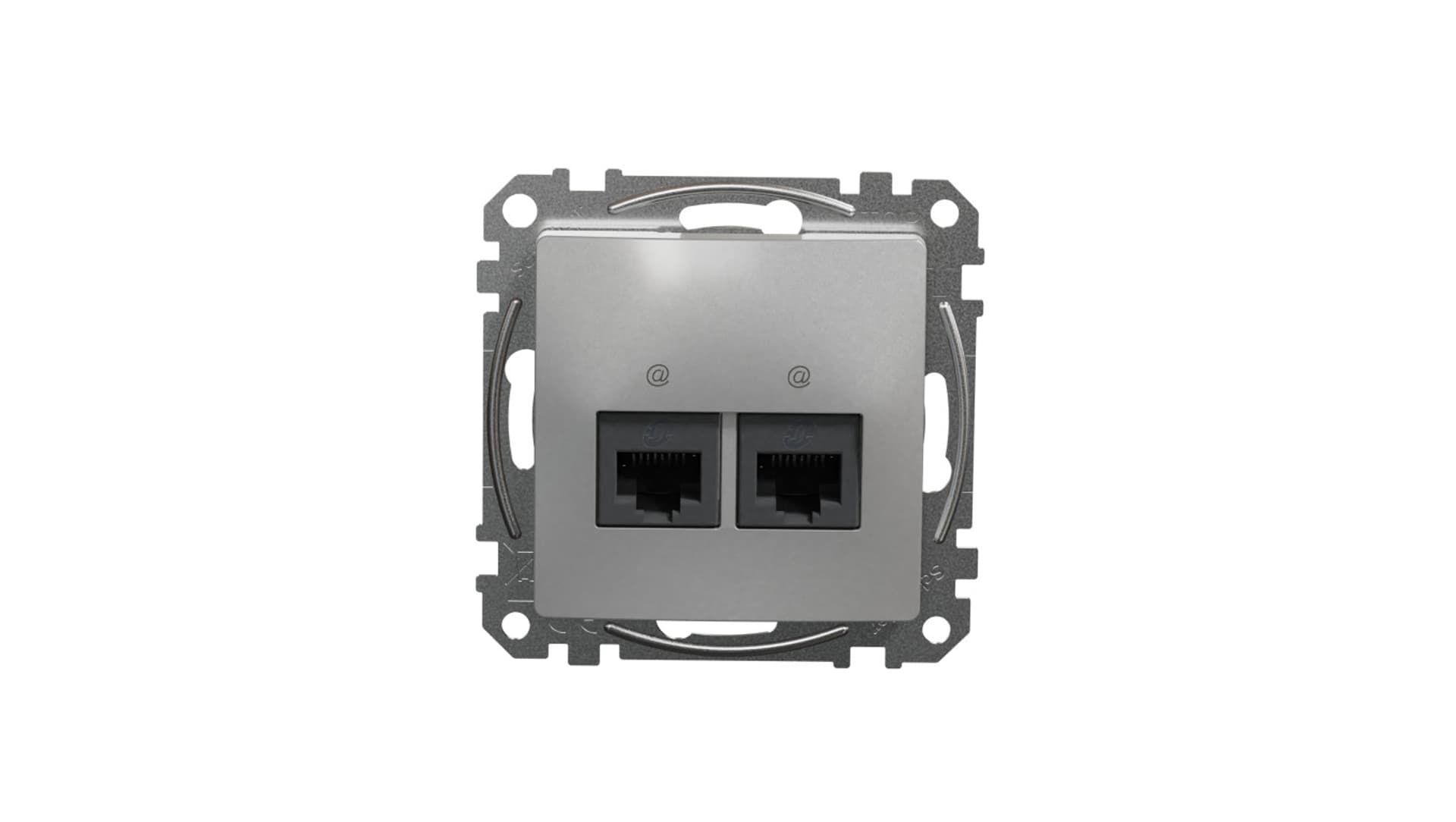 Schneider Electric, Sedna Design i Elements, Gniazdo komputerowe podwójne RJ45 kat. 6 UTP, srebrne aluminium, SDD113462