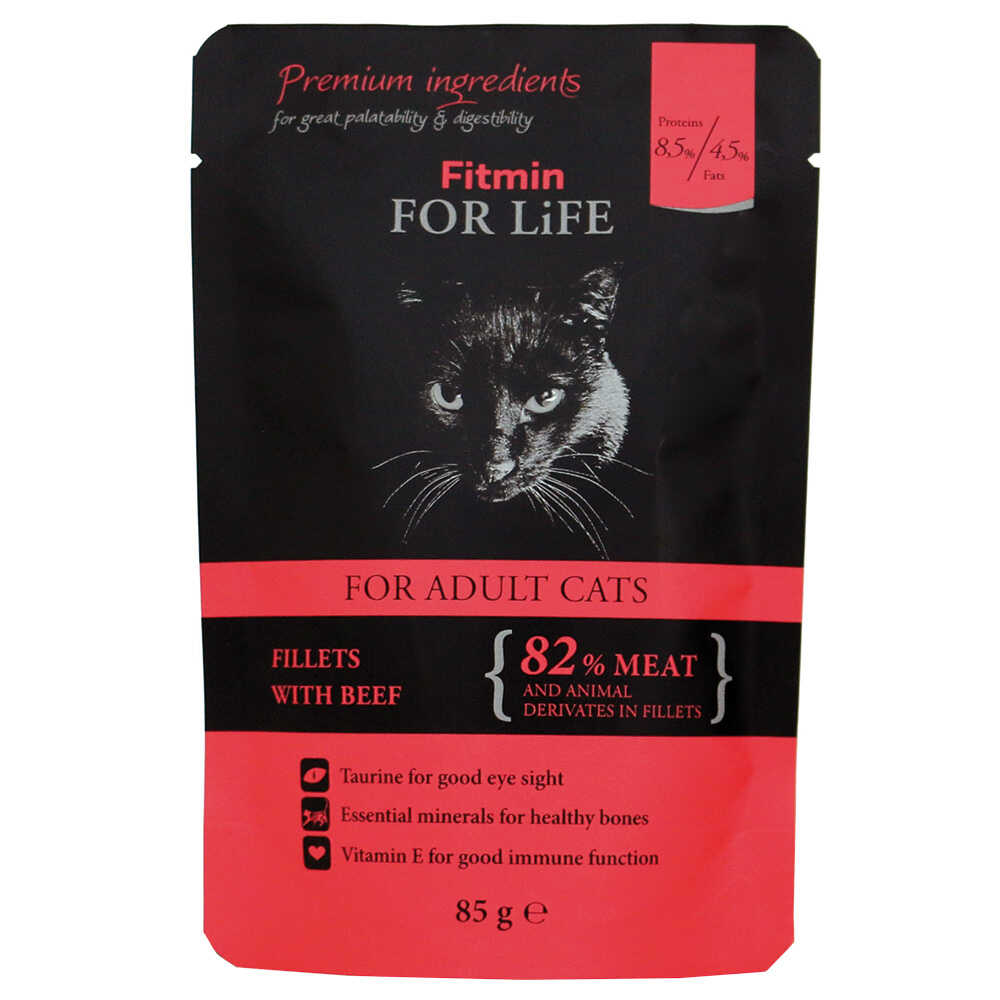 Korzystny pakiet mieszany Fitmin Cat For Life Adult, 56 x 85 g - Wołowina Dostawa GRATIS!