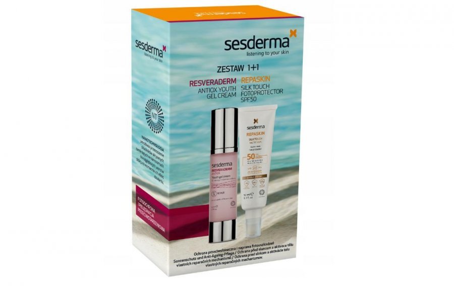 Sesderma promocyjny zestaw - Repaskin Silk Touch SPF50 krem 50 ml + Resveraderm Krem - żel 50 ml