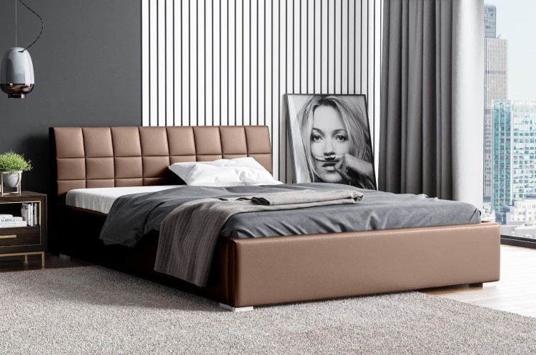Łóżko tapicerowane pikowane z materacem Kendi 160x200 Brązowe Metalowy Stelaż