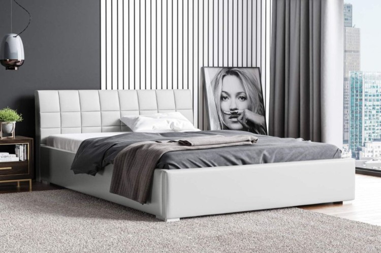 Łóżko tapicerowane pikowane Kendi 140x200 Białe Metalowy Stelaż