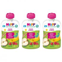 Hipp Mus owocowy Jabłka-Banany-Maliny z orkiszem po 6. miesiącu zestaw 3 x 100 g Bio