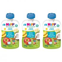 Hipp Mus owocowo-zbożowy po 6. miesiącu jabłka-banany-mango-kokos zestaw 3 x 100 g Bio